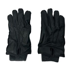 Tommy Hilfiger Black Leather Men’s Touchscreen Gloves with Knit Warmer Cuffs, XL